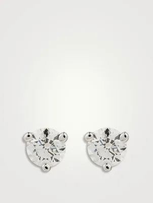 18K White Gold Three-Prong Stud Earrings With Diamond