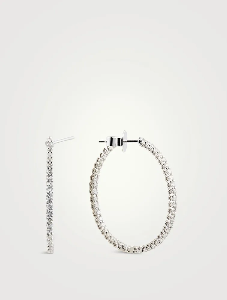 18K White Gold Signature Inside Out Hoop Earrings With Diamonds