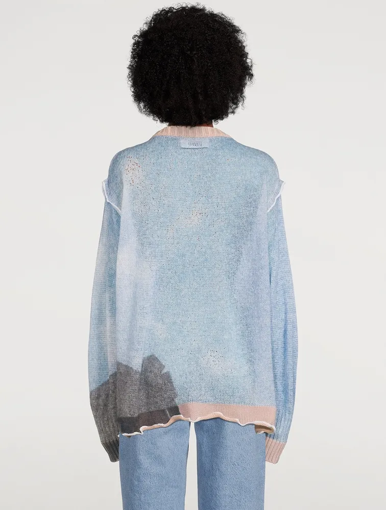 Ruffled Sweater Sky Print