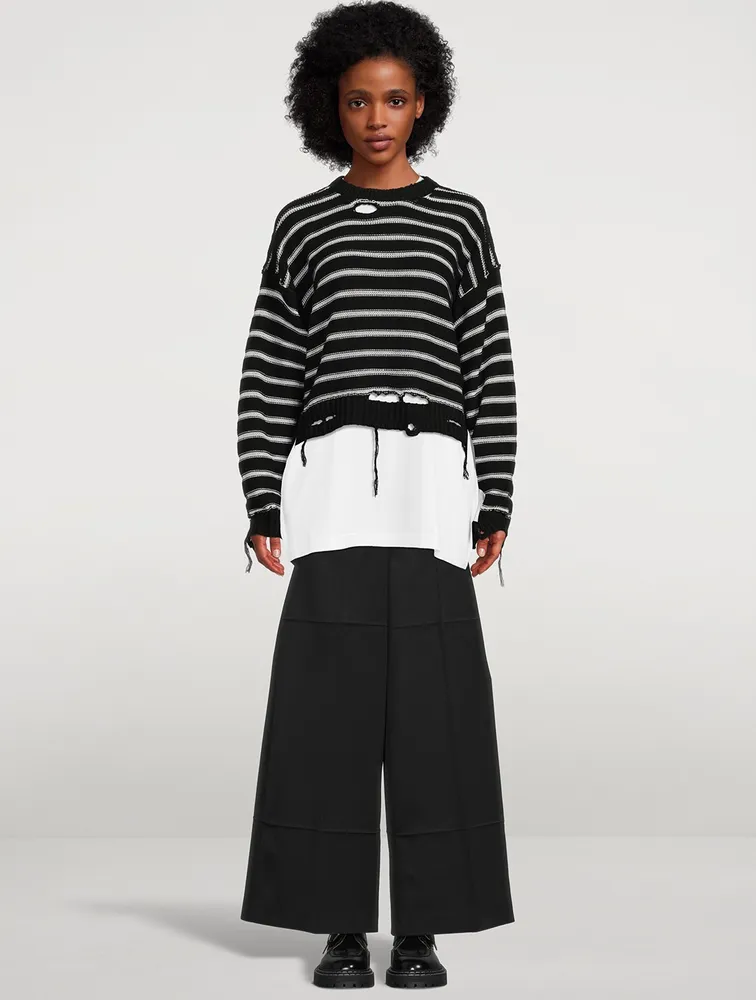 Creased Twill Wide-Leg Trousers