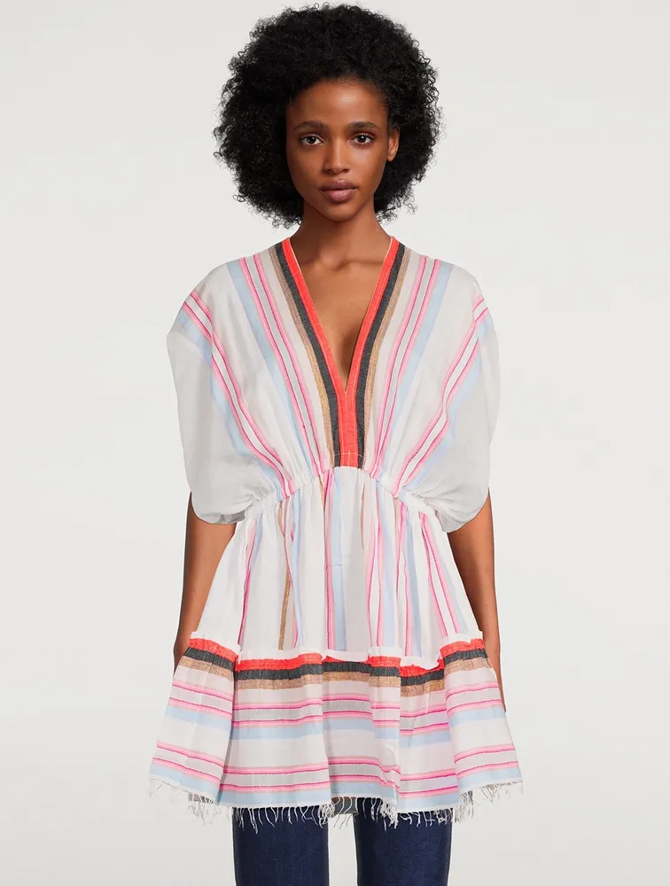 Bandira Short Plunge Neck Dress Striped Print