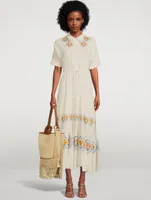 Natalie Organic Cotton Maxi Shirt Dress With Floral Embroidery