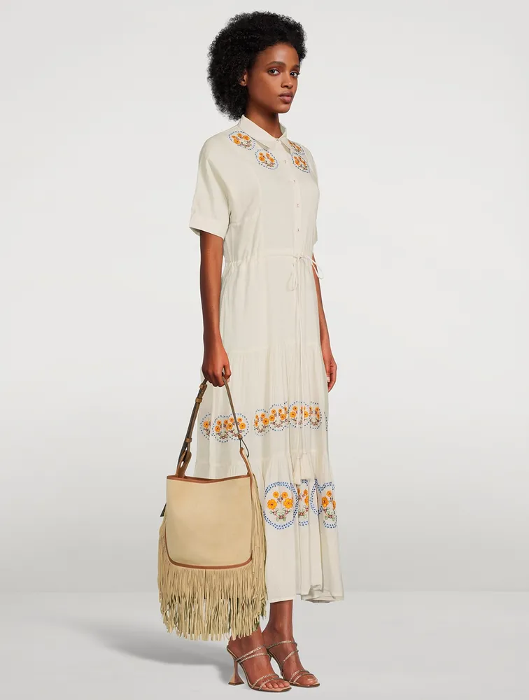 Natalie Organic Cotton Maxi Shirt Dress With Floral Embroidery
