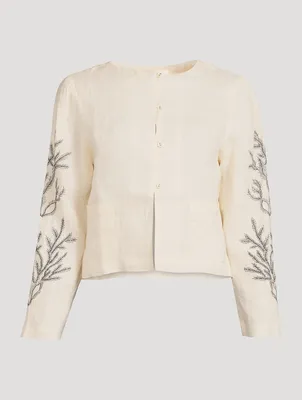Ali Hemp Cropped Jacket With Embroidery