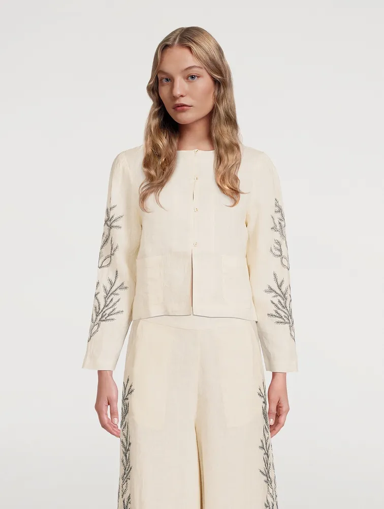 Ali Hemp Cropped Jacket With Embroidery