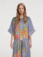 Kimono Linen-Blend Top Shell Print