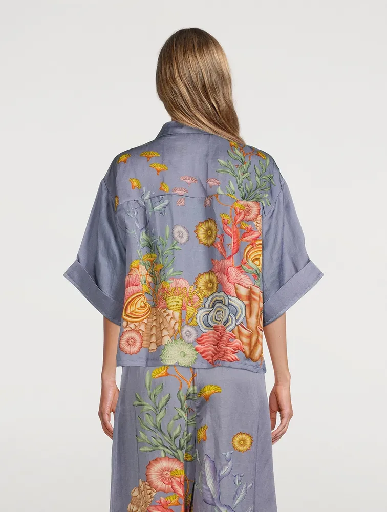 Kimono Linen-Blend Top Shell Print