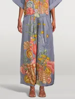 Linen-Blend Palazzo Pants Shell Print