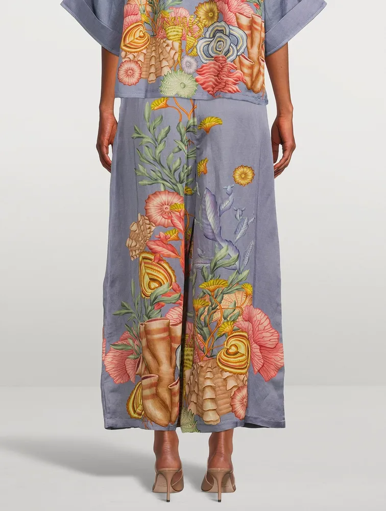 Linen-Blend Palazzo Pants Shell Print