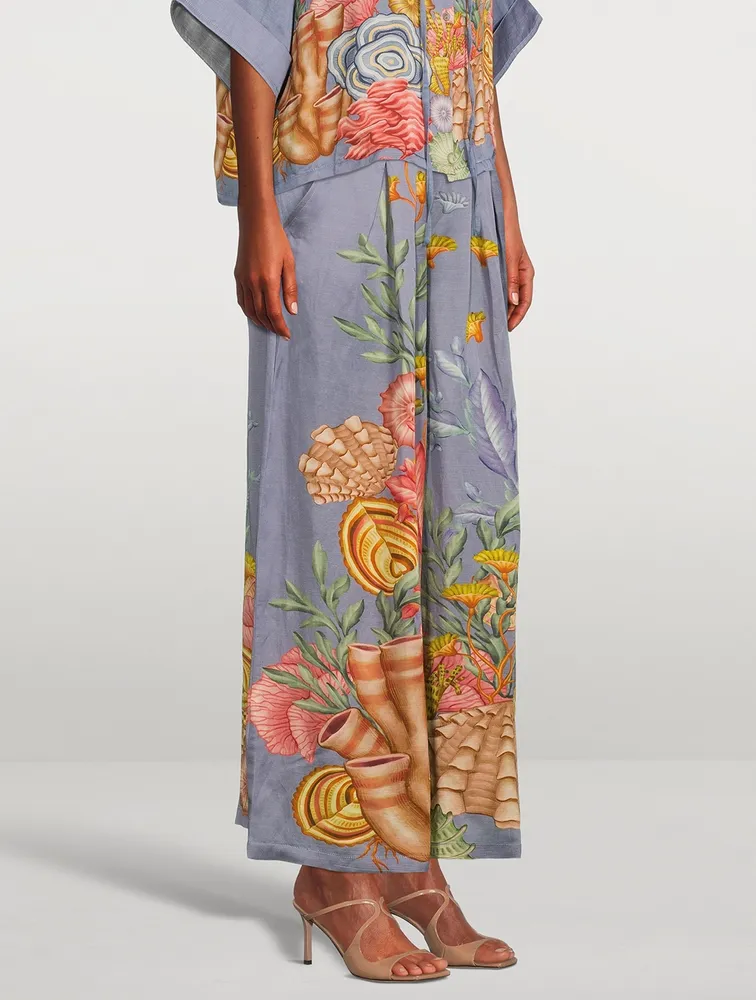 Linen-Blend Palazzo Pants Shell Print