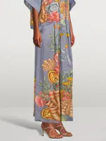 Linen-Blend Palazzo Pants Shell Print