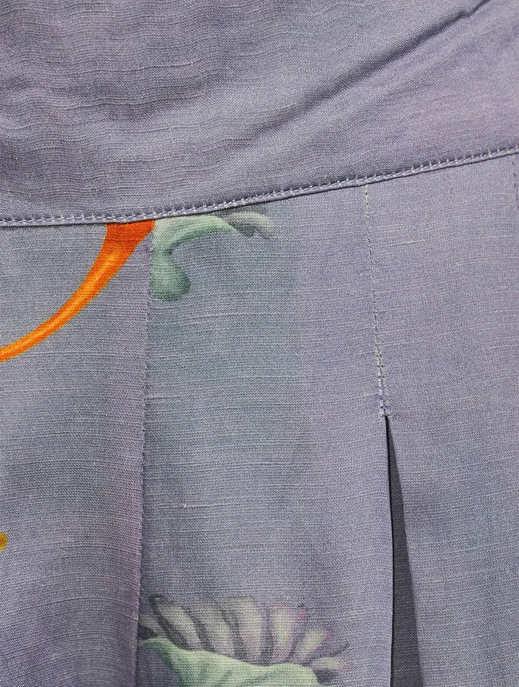 Linen-Blend Palazzo Pants Shell Print