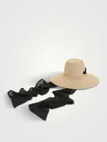 Cassidy Packable Straw Hat With Chiffon Scarf