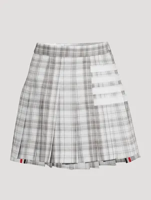 Cotton Dropped Back Pleated Mini Skirt Plaid Print