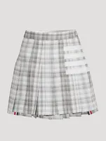 Cotton Dropped Back Pleated Mini Skirt Plaid Print