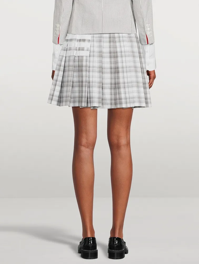 Cotton Dropped Back Pleated Mini Skirt Plaid Print