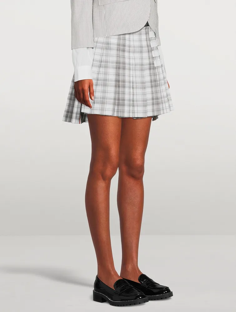 Cotton Dropped Back Pleated Mini Skirt Plaid Print