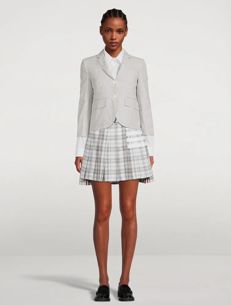 Cotton Dropped Back Pleated Mini Skirt Plaid Print