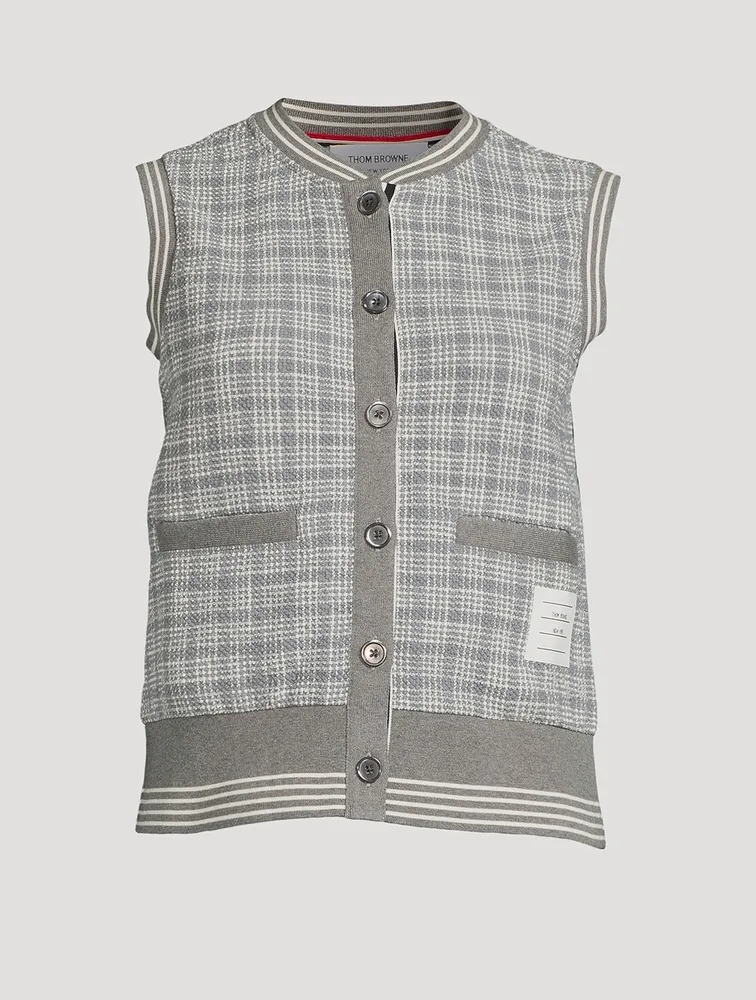 Cotton Sweater Vest Plaid Print