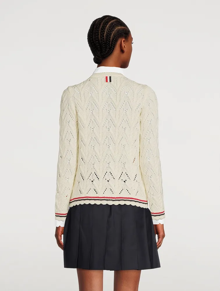 Wool Pointelle Cable-Knit Cardigan