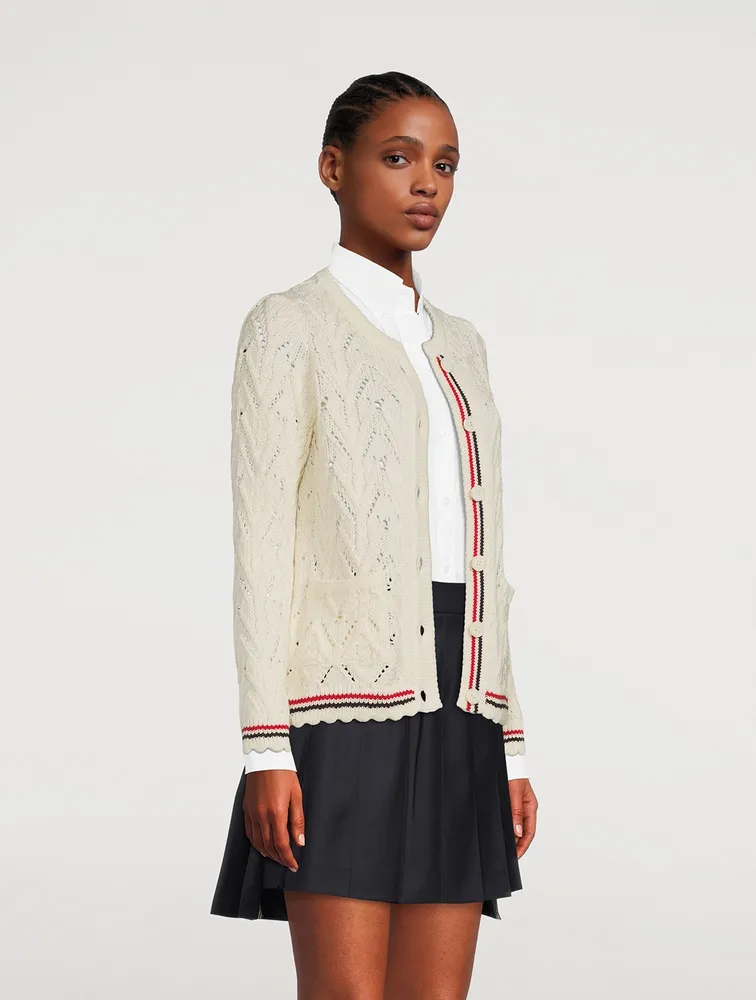 Wool Pointelle Cable-Knit Cardigan