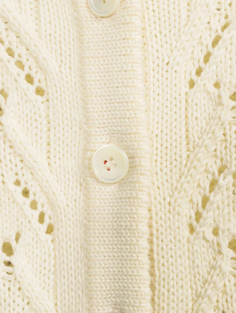 Wool Pointelle Cable-Knit Cardigan