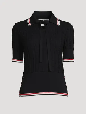 Cable-Knit Polo Shirt With Neck Tie