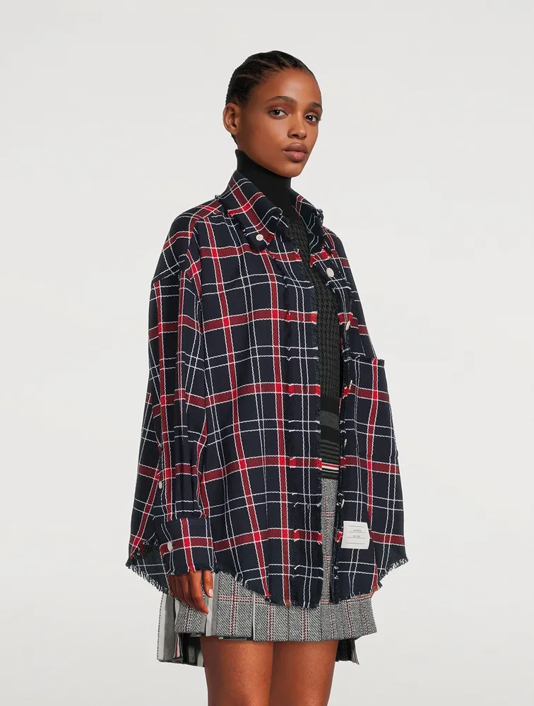 Oversized Cotton Shirt Plaid Print