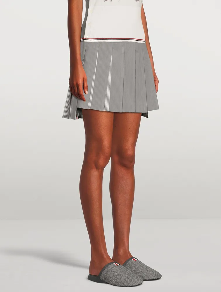 Seersucker Dropped Back Pleated Mini Skirt