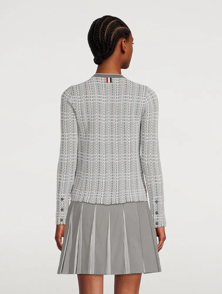 Open Stitch Gingham Check Jacquard Cardigan