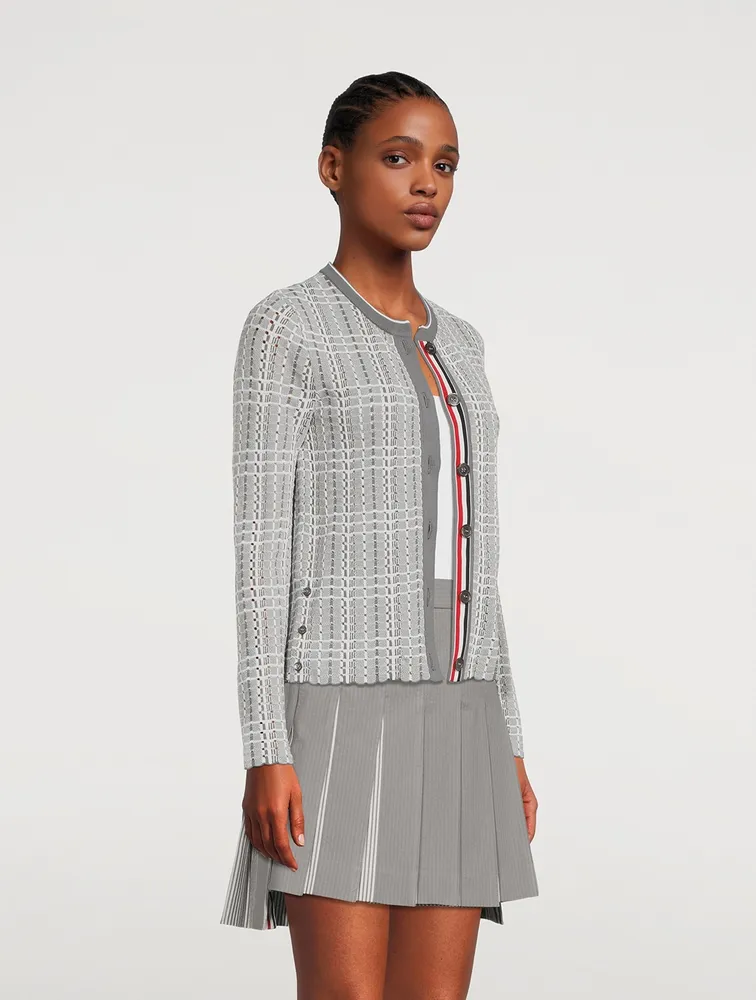 Open Stitch Gingham Check Jacquard Cardigan