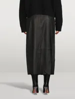 Wavy Buckle Leather Midi Skirt