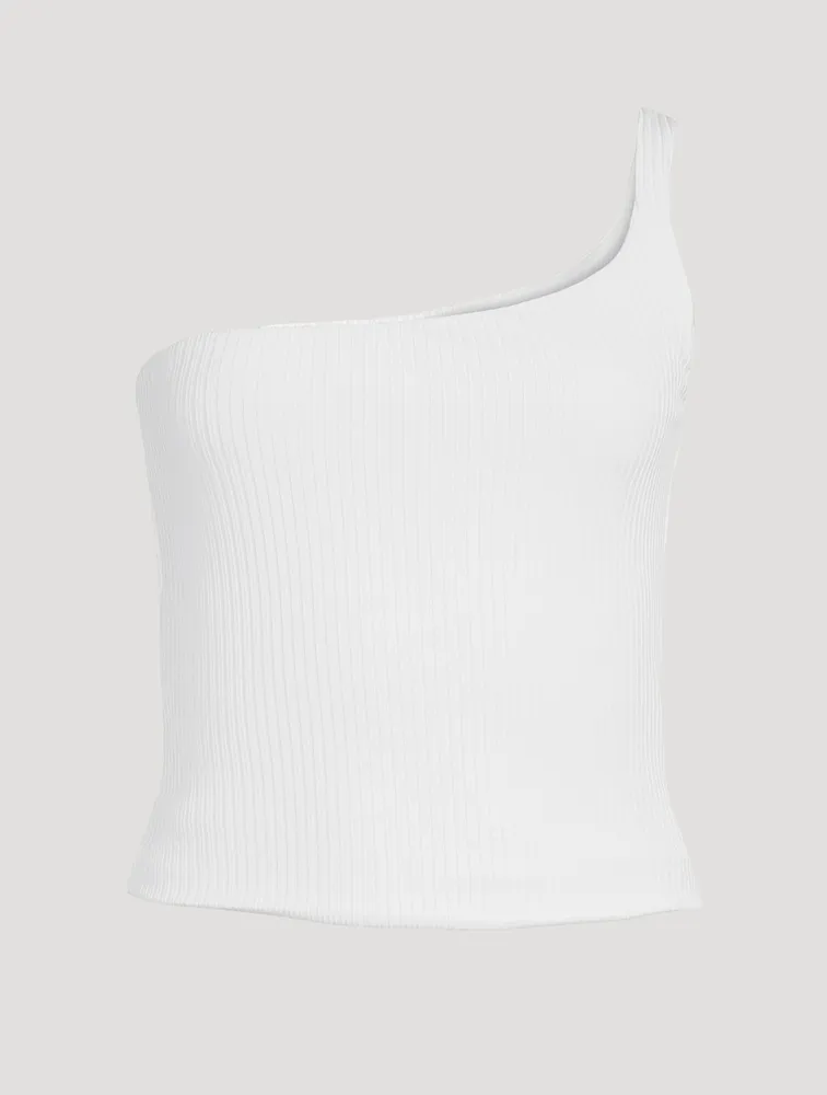 Chize One-Shoulder Rib-Knit Tank Top