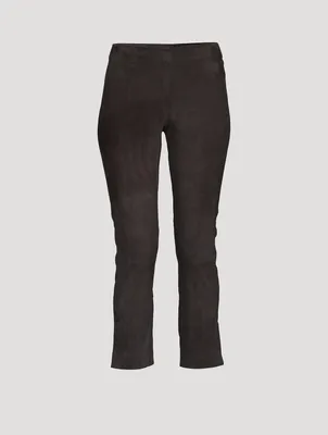 Stretch Suede Pants With Split Hem