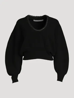 Scoopneck Sweater With Ruched Leather Trim