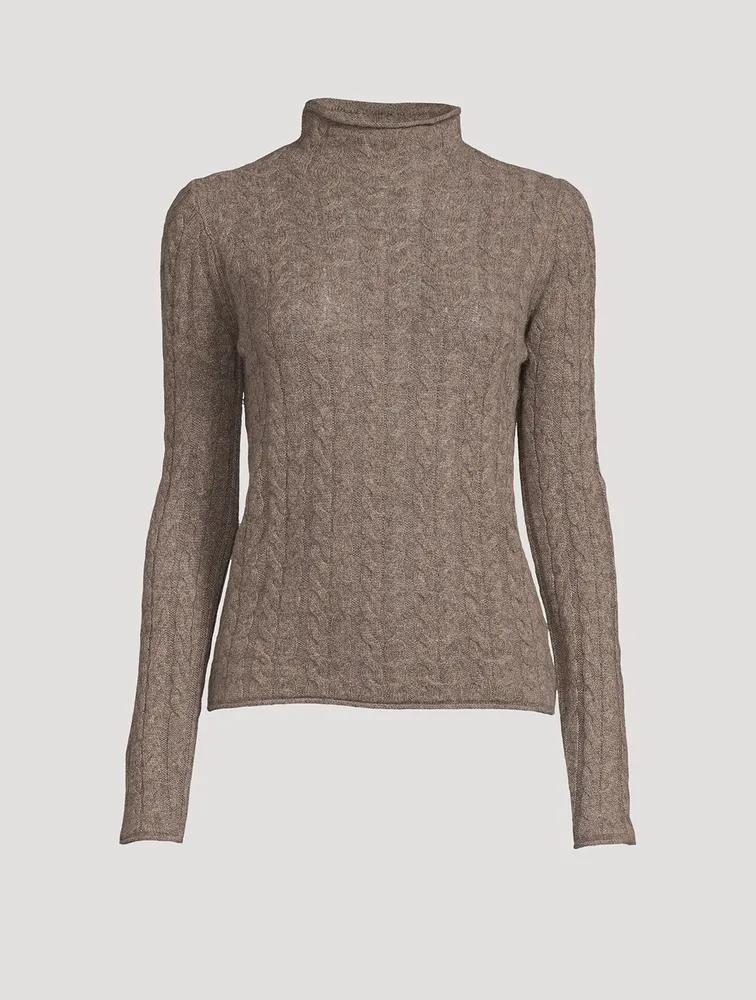 Cable-Knit Cashmere Mockneck Sweater