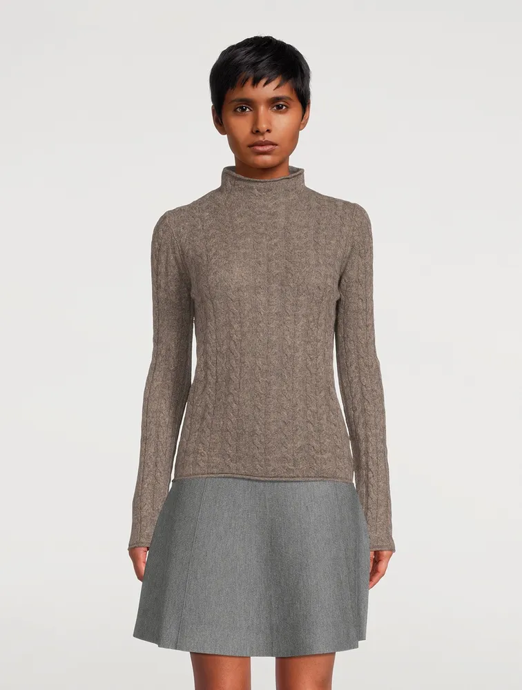 Cable-Knit Cashmere Mockneck Sweater