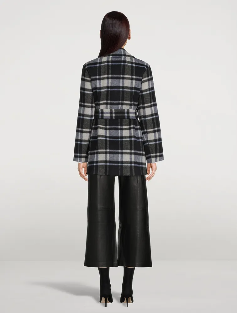 Belted Jacket Plaid Print