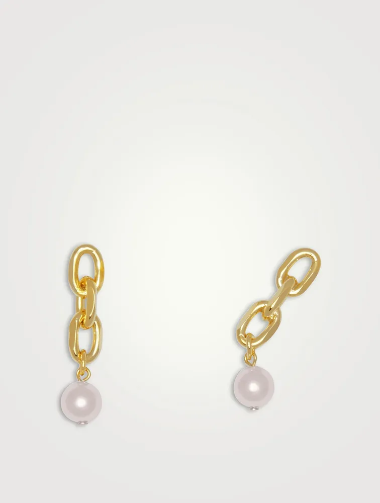 Asymmetrical Chain Link Earrings With Pearls