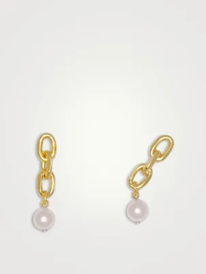 Asymmetrical Chain Link Earrings With Pearls