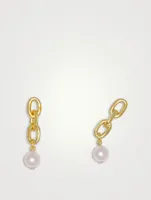 Asymmetrical Chain Link Earrings With Pearls