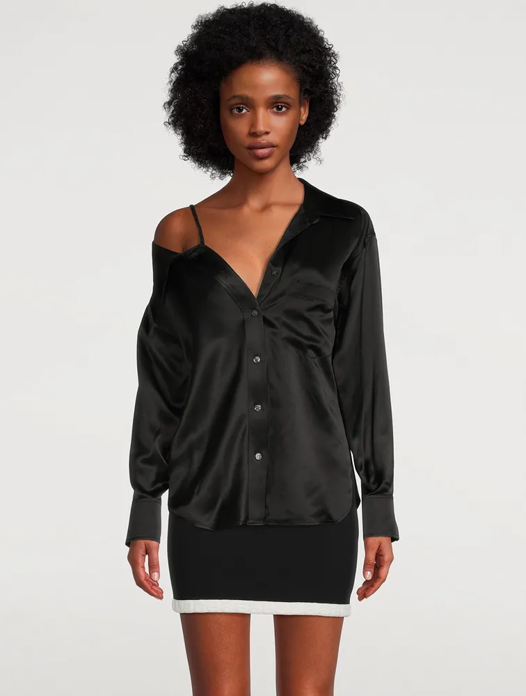 Silk Charmeuse Off-The-Shoulder Shirt