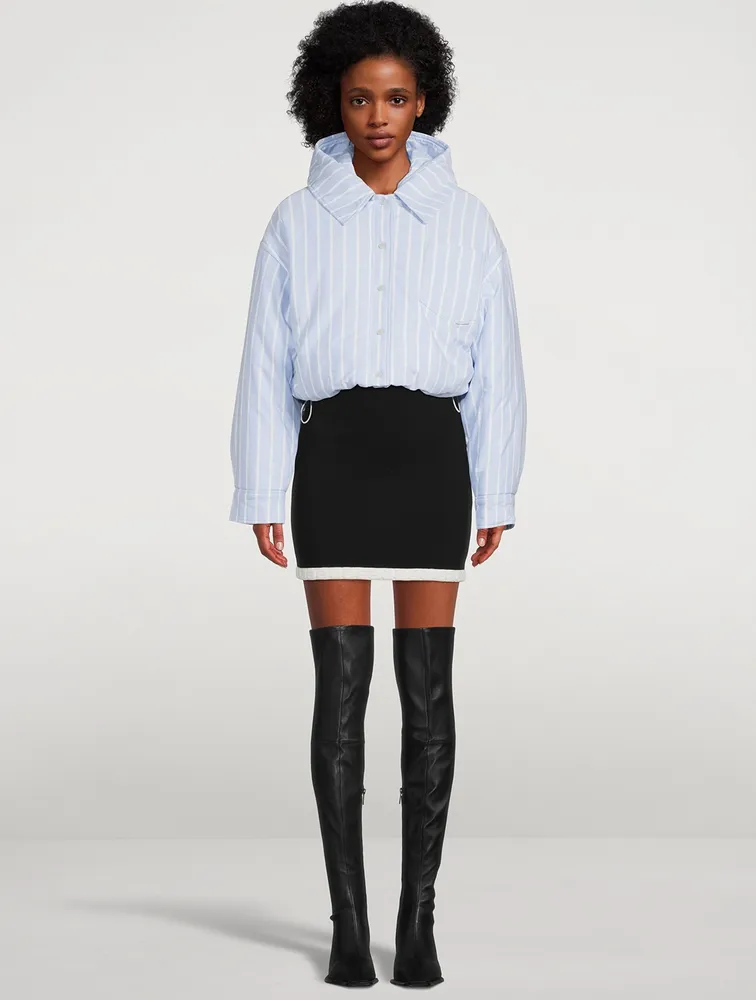 Cropped Puffer Jacket Stripe Print