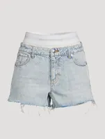 Low-Rise Jean Shorts With Logo Elastic Brief Layer