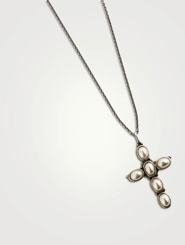 Faux Pearl Cross Necklace