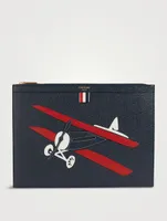 Pebble Grain Leather Document Holder With Plane Applique