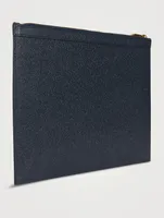 Pebble Grain Leather Document Holder With Plane Applique