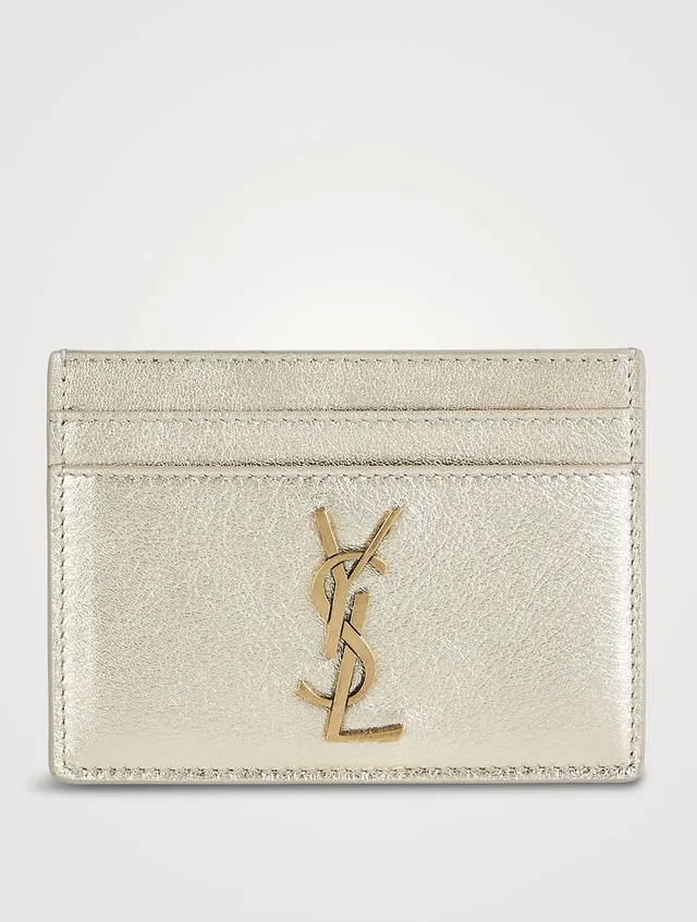 SAINT LAURENT Metallic Calfskin Monogram Credit Card Case Gold 241777