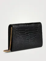 YSL Monogram Croc-Embossed Leather Chain Wallet