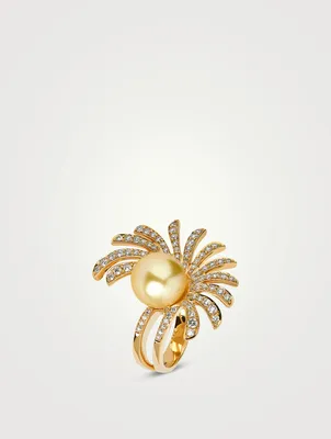 Apus 18K Gold Pearl Ring With Diamonds